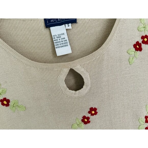J McLaughlin 100% Silk Beige Twinset With Floral Embroidery & Keyhole Detail - Picture 6 of 13